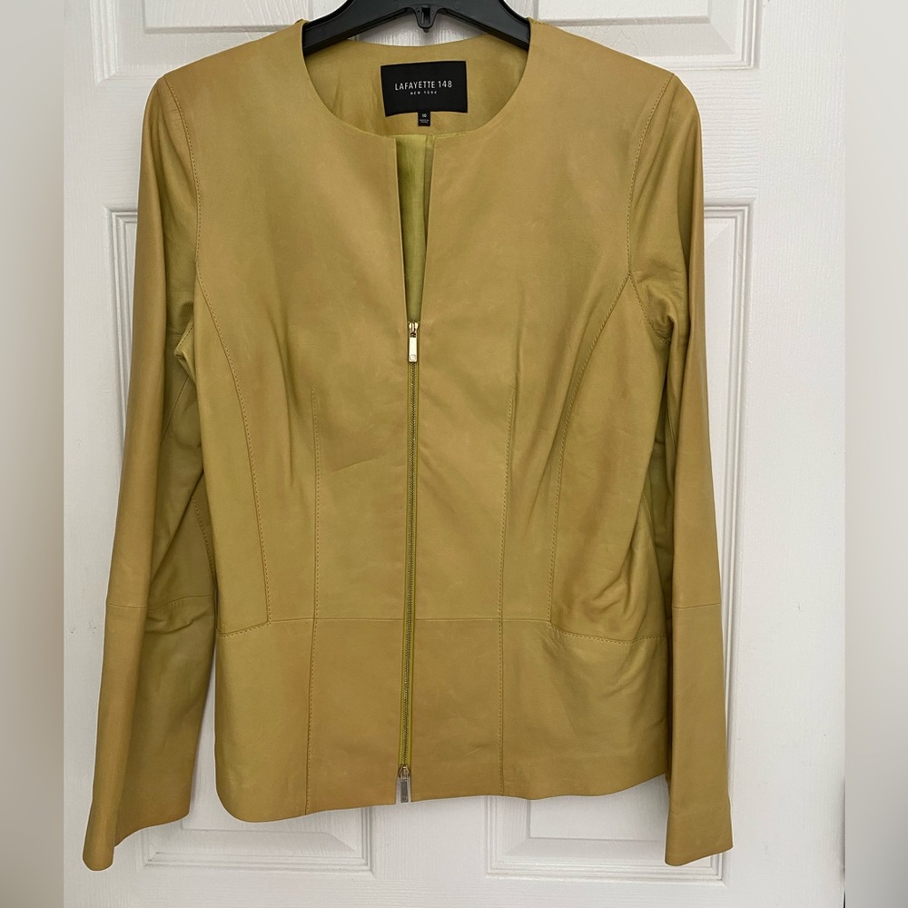 Lafayette 148 New York mustard short lightweight leather jacket